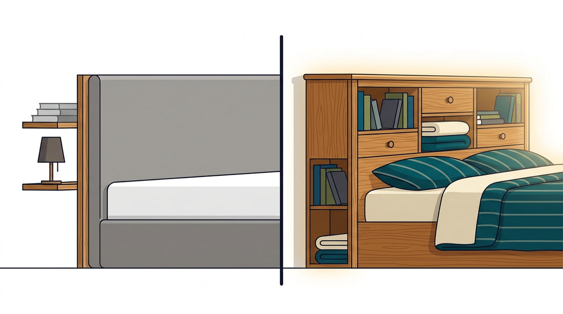 Illustration comparant deux têtes de lit avec rangement